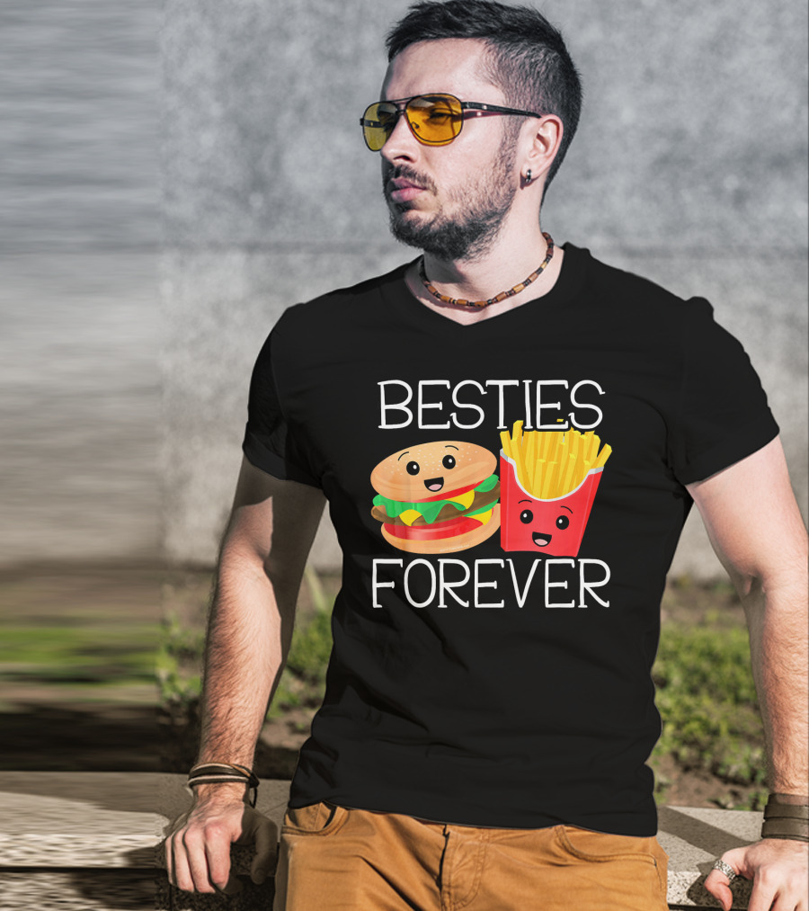 Besties Forever Smiling Hamburger And French Fries Duo T-Shirt