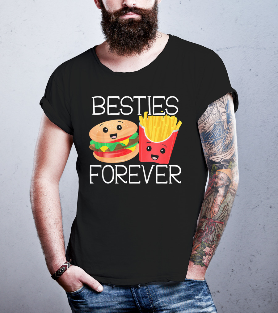 Besties Forever Smiling Hamburger And French Fries Duo T-Shirt