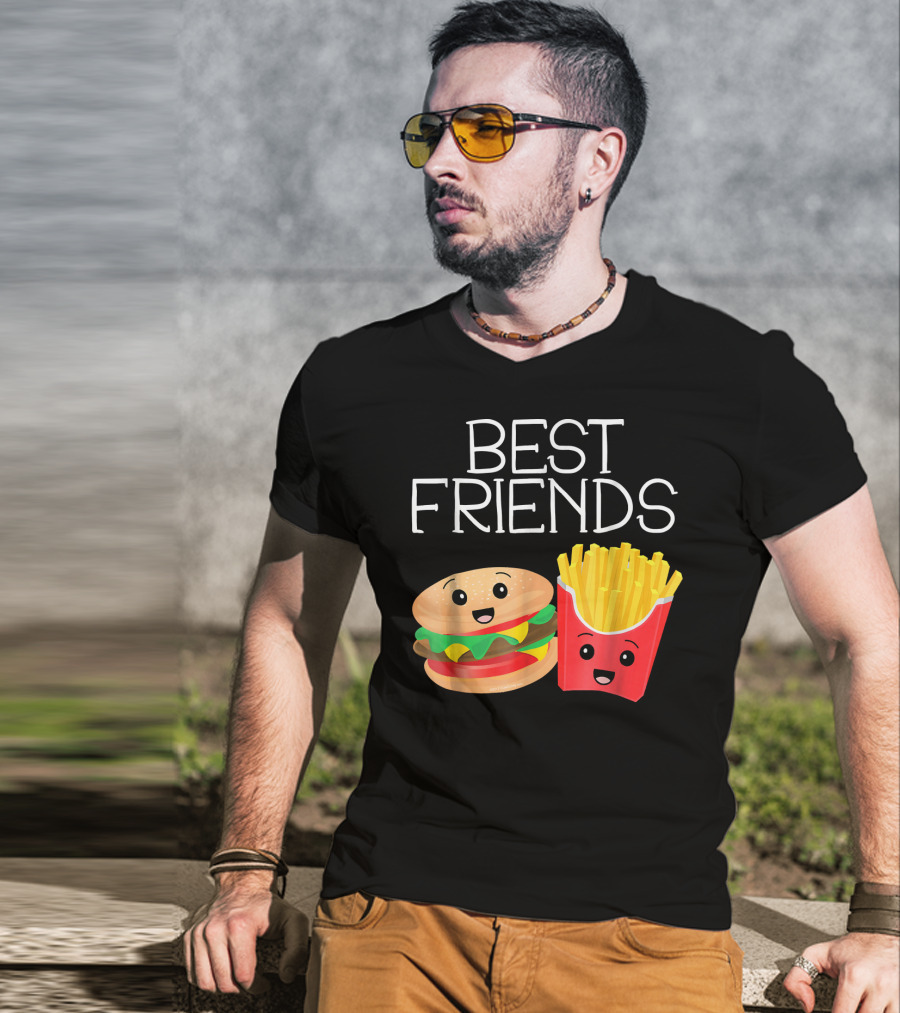 Best Friends Burger And French Fries Happy Faces T-Shirt