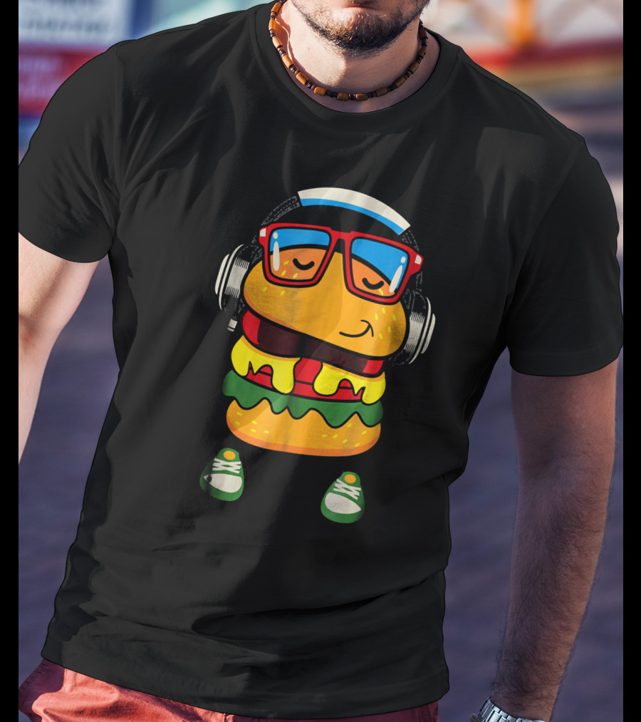 Dancing Hamburger With Headphones And Glasses T-Shirt