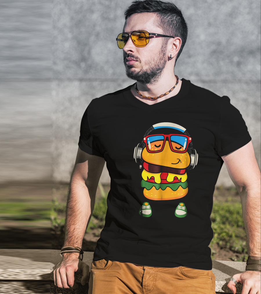 Dancing Hamburger With Headphones And Glasses T-Shirt