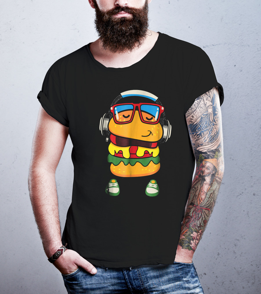 Dancing Hamburger With Headphones And Glasses T-Shirt