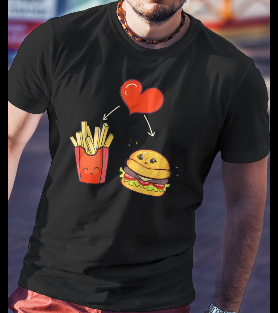 Burger Fries Kids Kawaii Heart Cute Food Lovers T-Shirt