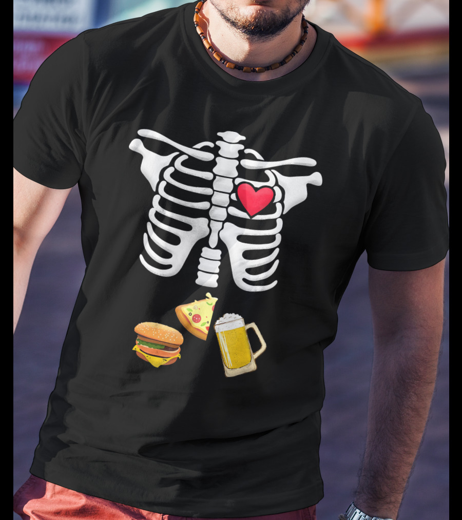 Hamburger Pizza Beer Heart Skeleton Ribs T-Shirt