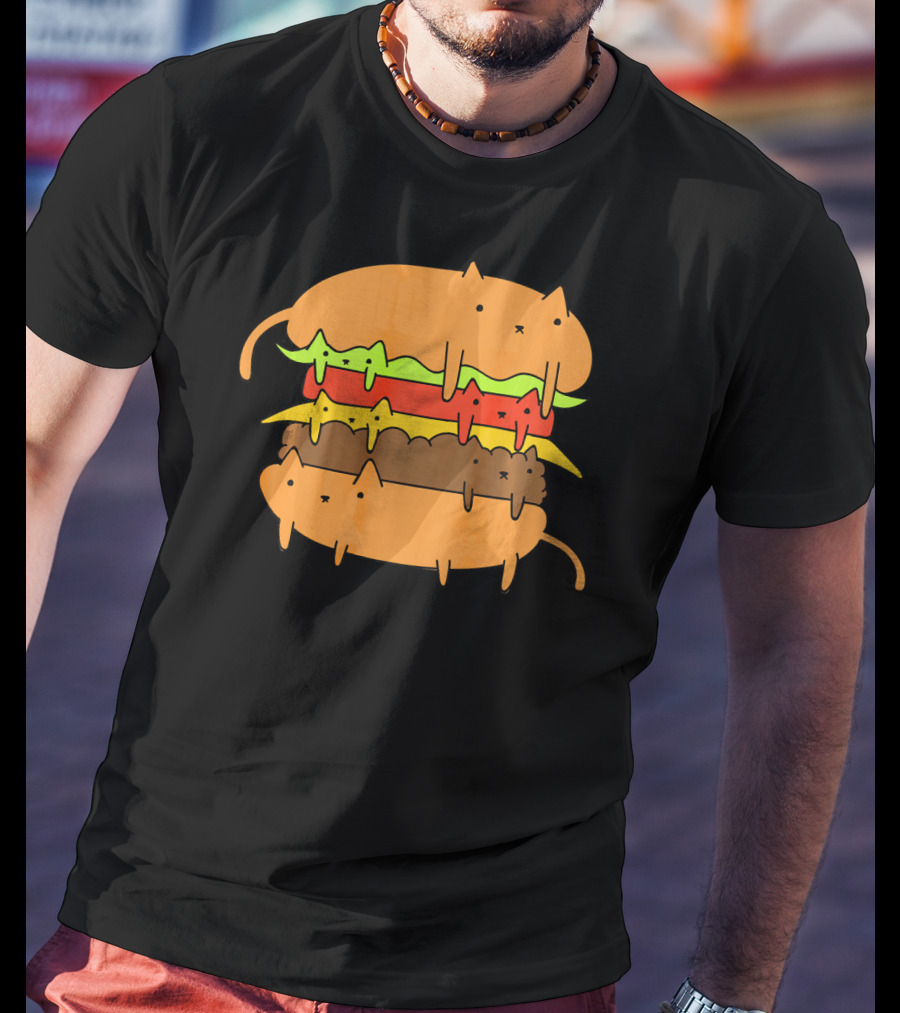 Cute Kawaii Cat Cheese Burger Adorable Layers T-Shirt