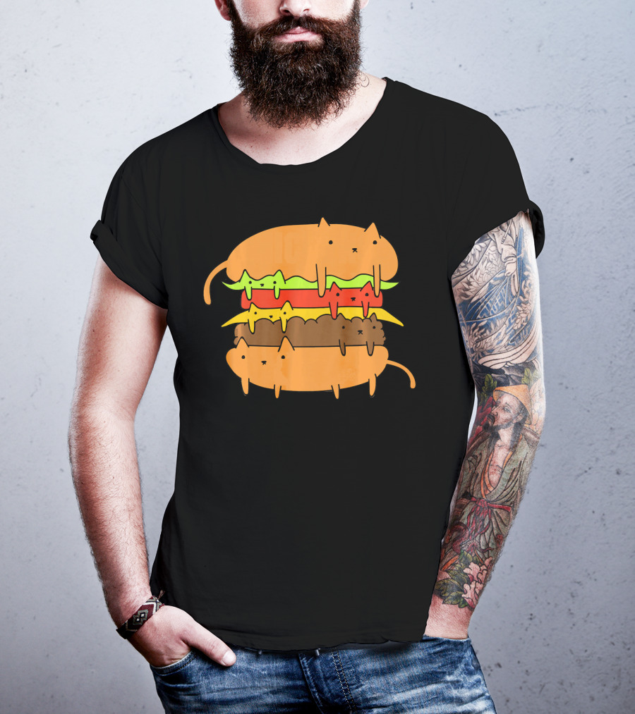 Cute Kawaii Cat Cheese Burger Adorable Layers T-Shirt