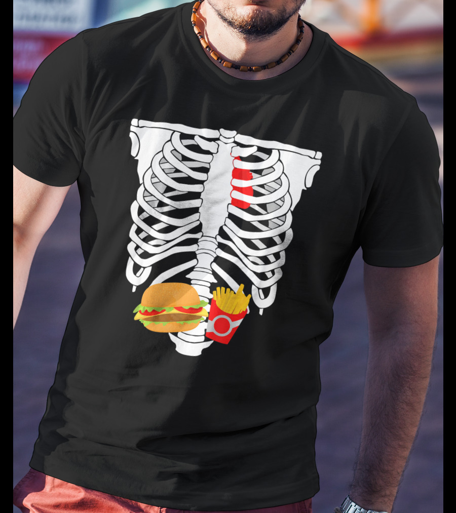 Skeleton Ribcage With Burger And Fries T-Shirt