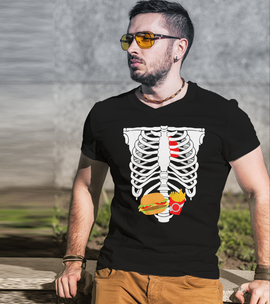 Skeleton Ribcage With Burger And Fries T-Shirt