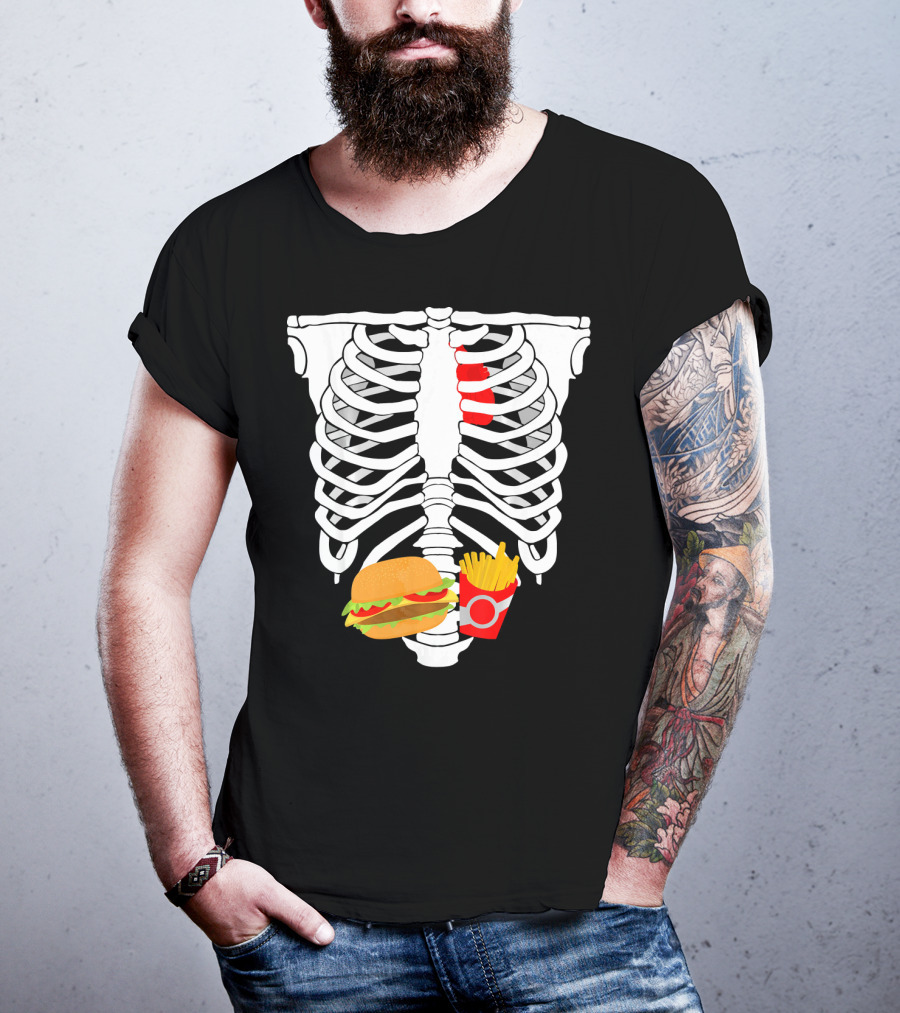 Skeleton Ribcage With Burger And Fries T-Shirt