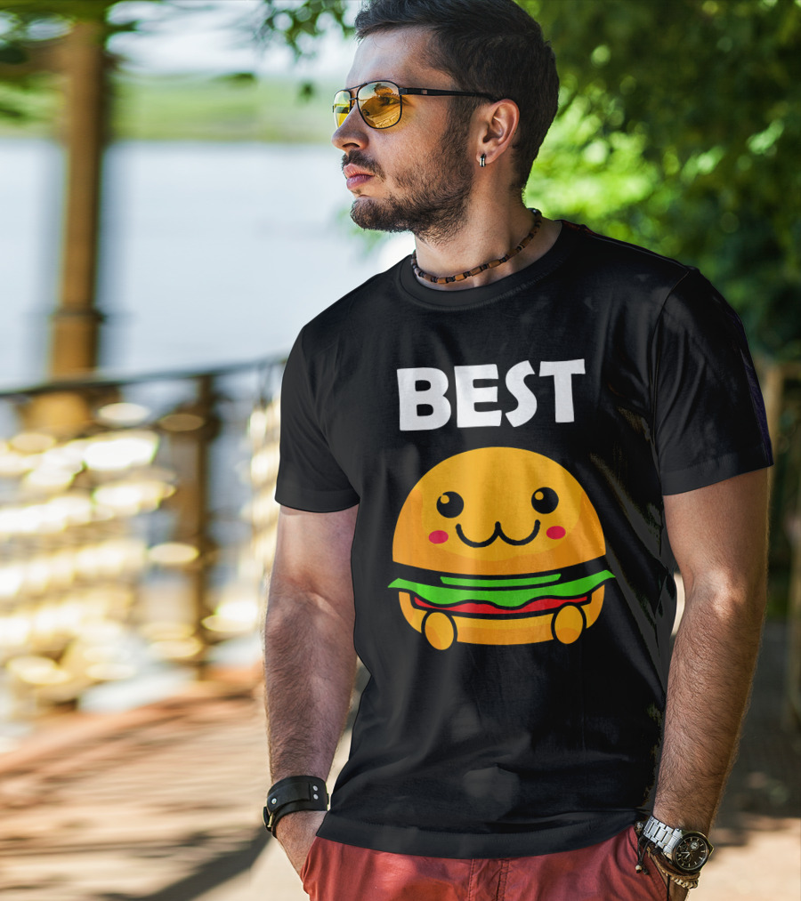 Burger Matching Fries Best Friend Novelty Best Cute Kawaii Face T-Shirt
