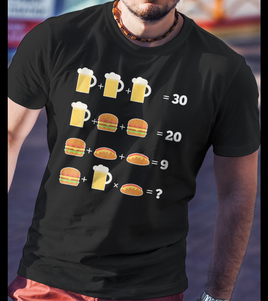 Beer And Hamburger Hot Dog Math Puzzle Equation T-Shirt