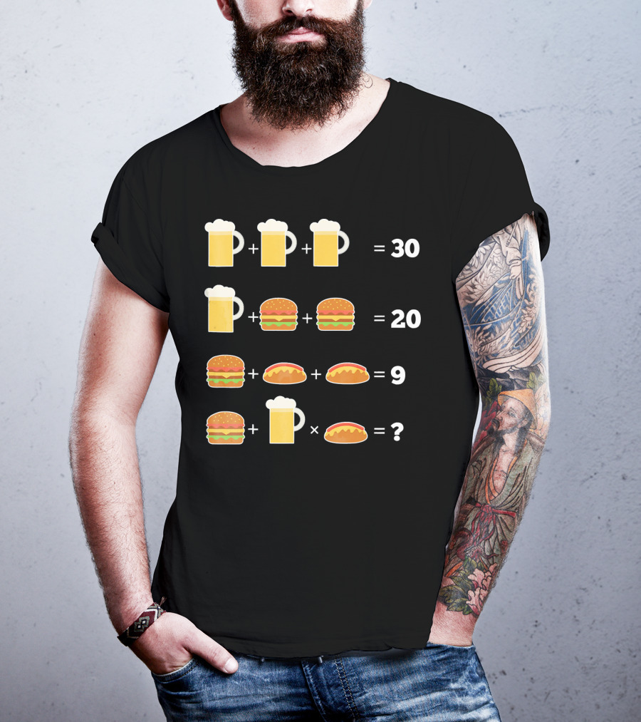 Beer And Hamburger Hot Dog Math Puzzle Equation T-Shirt
