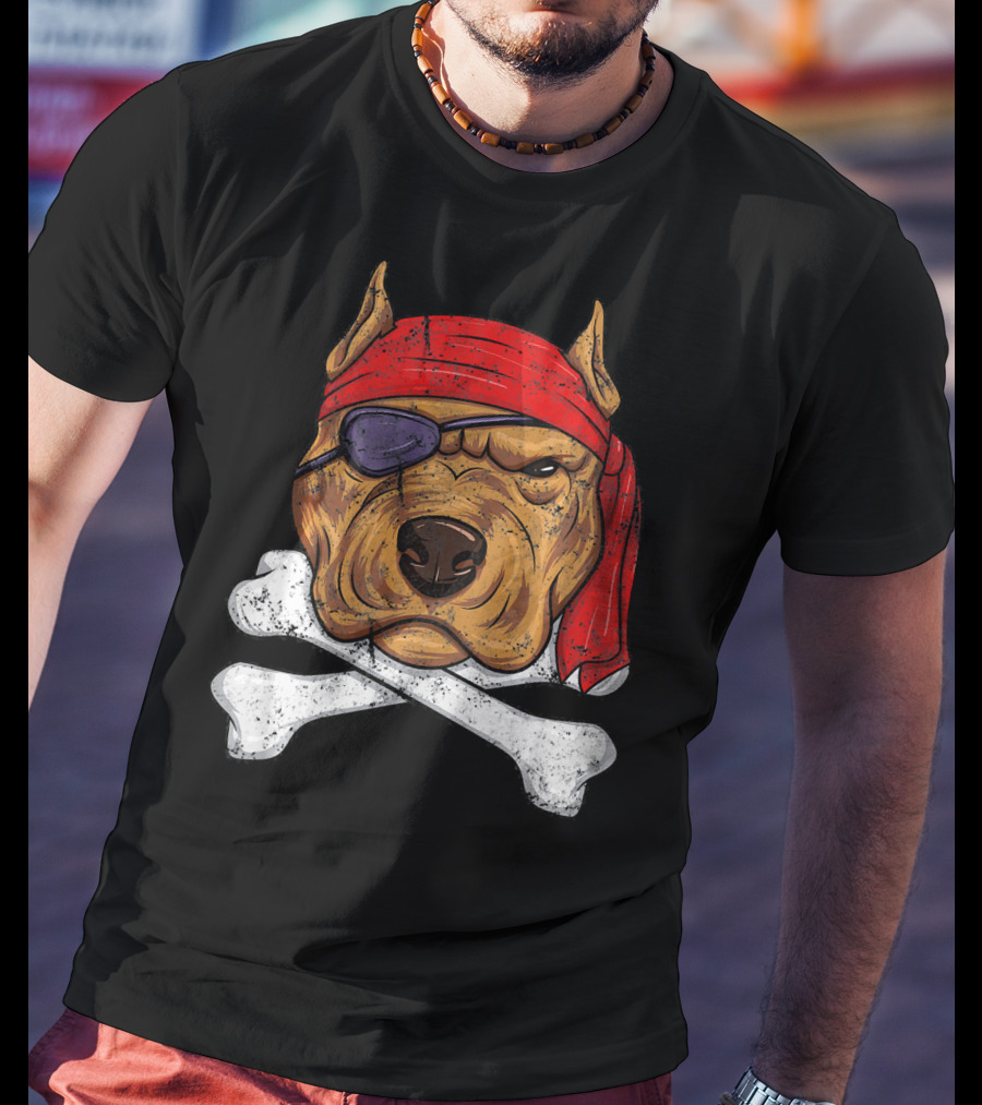 Vintage Pirate Dog Funny Puppy Crossbones Eyepatch Red Bandana T-Shirt