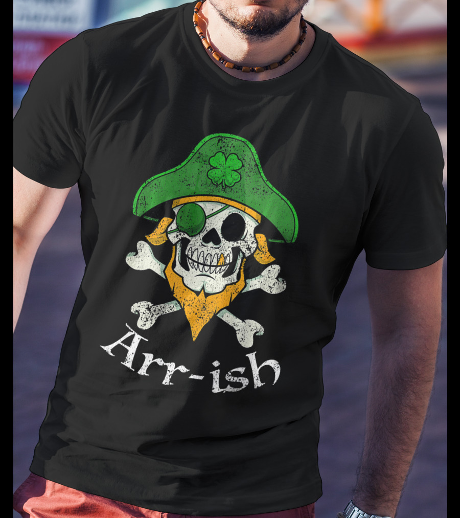 Arr-ish Funny Irish Skull Clover Pirate Beard T-Shirt