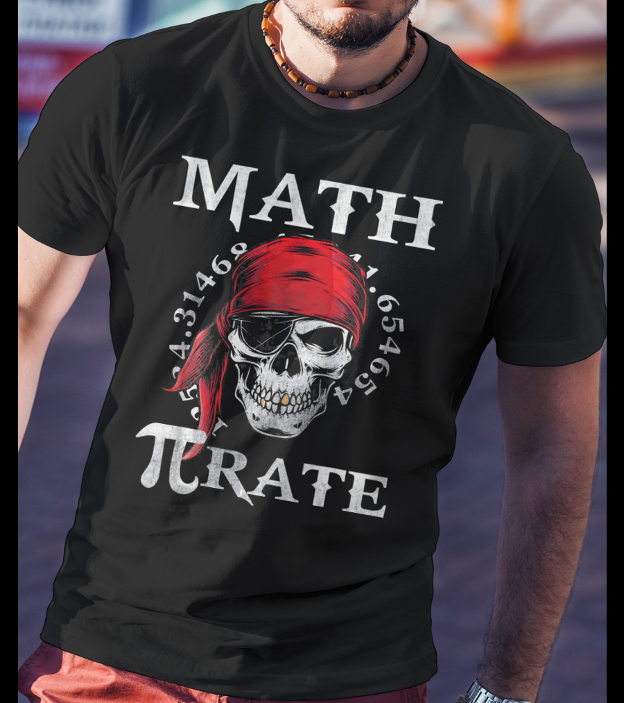 Math Pi-rate Skull With Red Bandana And Numbers T-Shirt