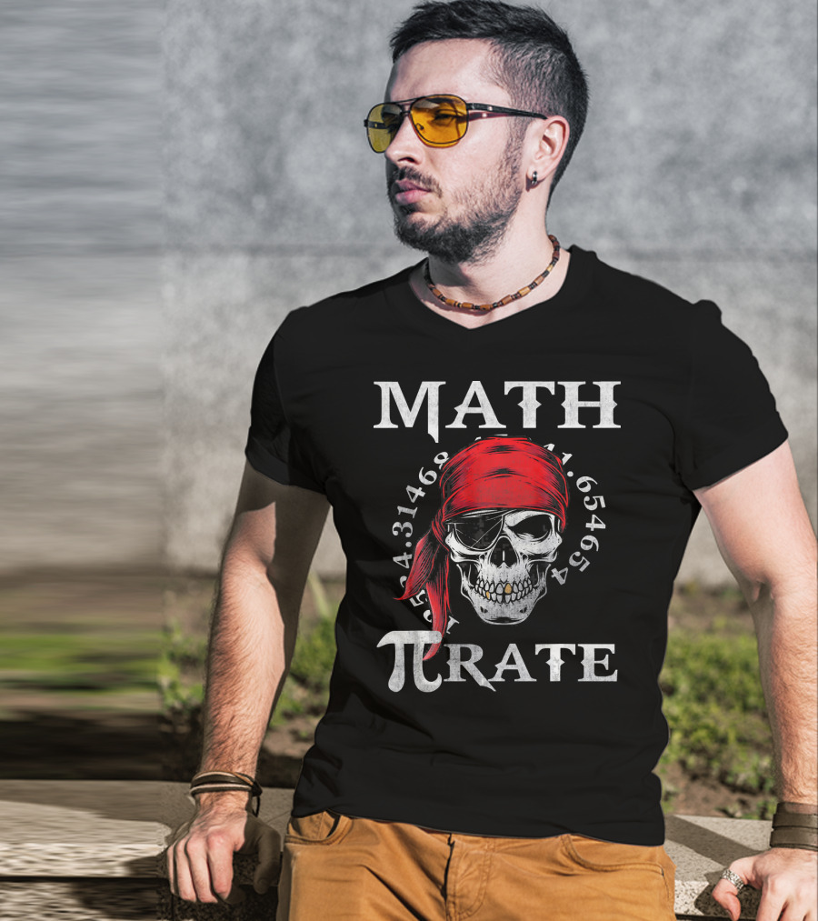Math Pi-rate Skull With Red Bandana And Numbers T-Shirt