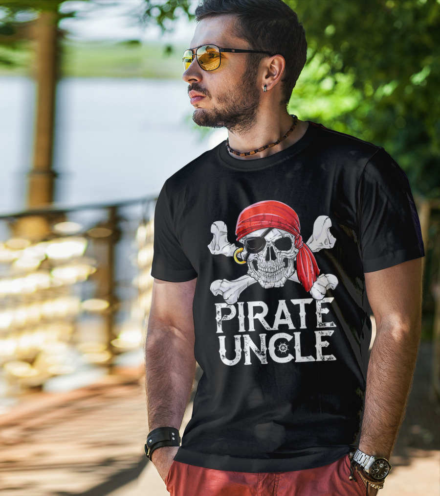 Pirate Uncle Skull Crossbones Jolly Roger Bandana Eyepatch T-Shirt