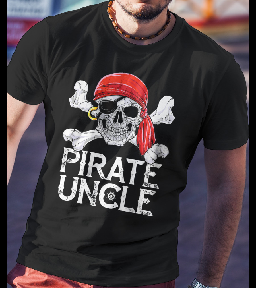 Pirate Uncle Skull Crossbones Jolly Roger Bandana Eyepatch T-Shirt
