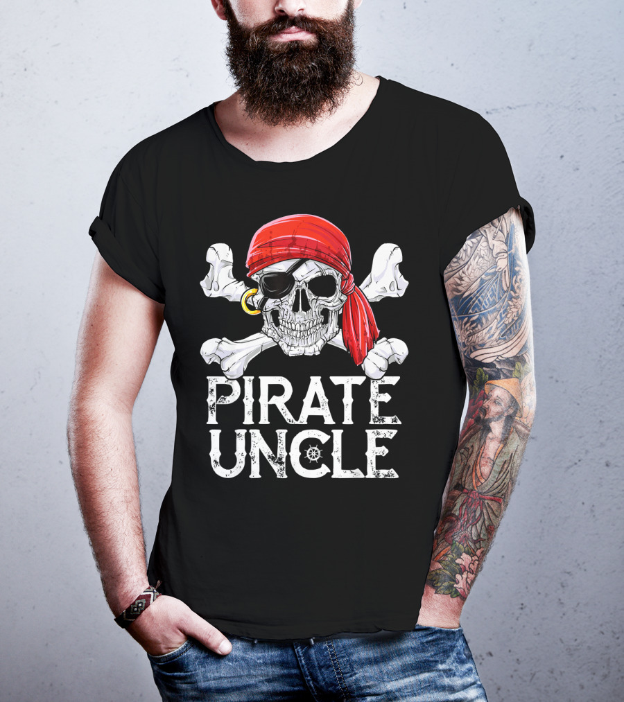 Pirate Uncle Skull Crossbones Jolly Roger Bandana Eyepatch T-Shirt