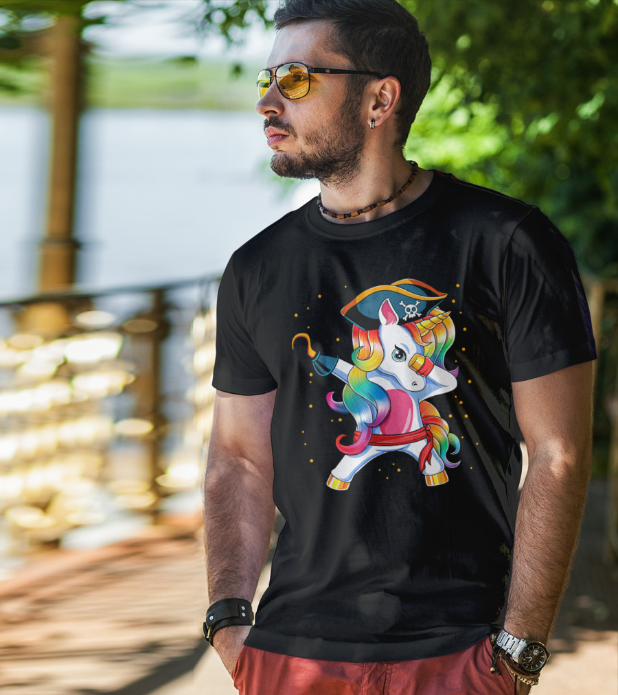 Funny Pirate Unicorn With Rainbow Hair And Eye Patch T-Shirt