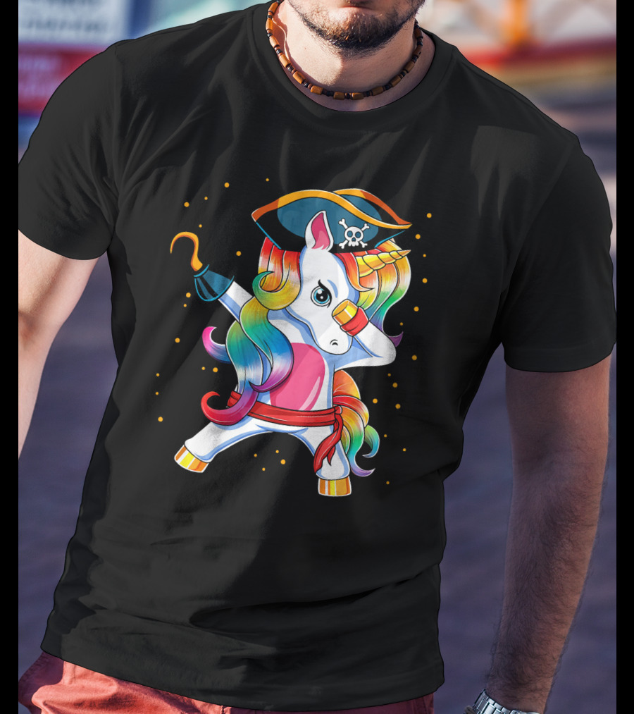 Funny Pirate Unicorn With Rainbow Hair And Eye Patch T-Shirt