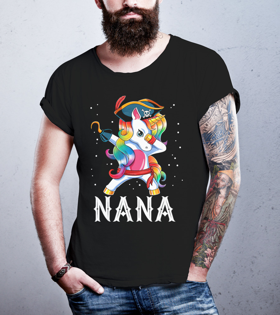 Funny Pirate Dabbing Unicorn Nana T-Shirt