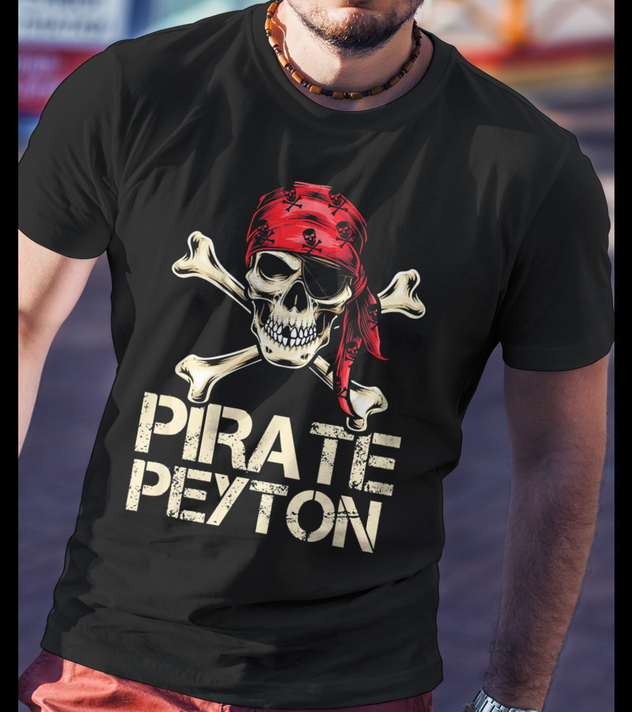 PIRATE PEYTON Skull Crossbones Red Bandana Birthday Personalize T-Shirt
