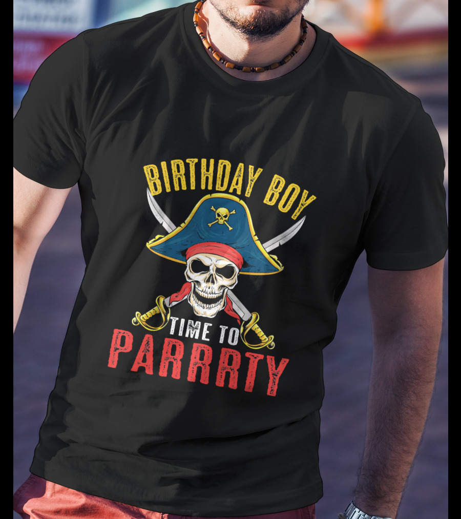 Birthday Boy Pirate Skull Time To Parrrty T-Shirt