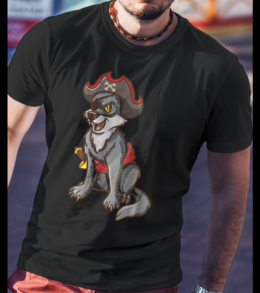 Pirate Wolf Halloween Party Costume With Sword And Hat T-Shirt