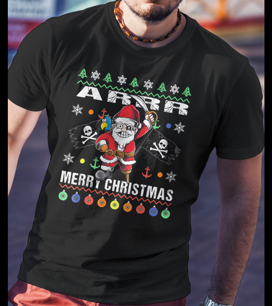 Arr Merry Christmas Pirate Santa Ugly Christmas T-Shirt