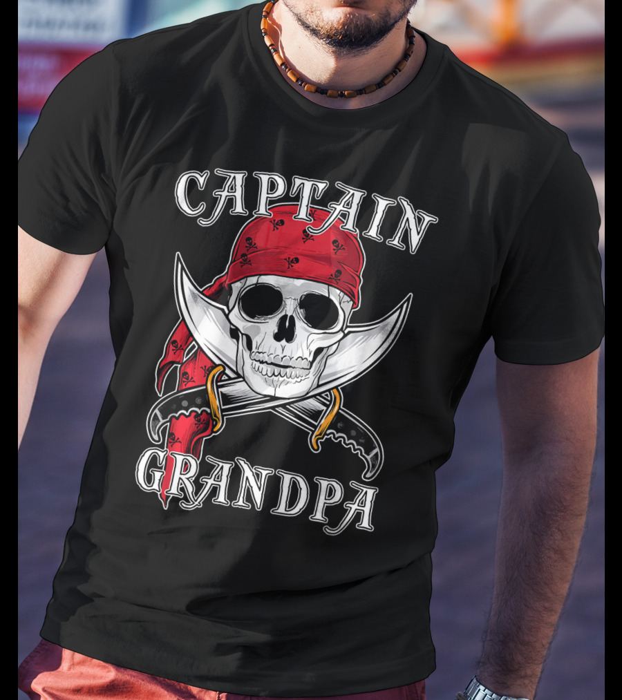 Captain Grandpa Skull Bandana Swords T-Shirt