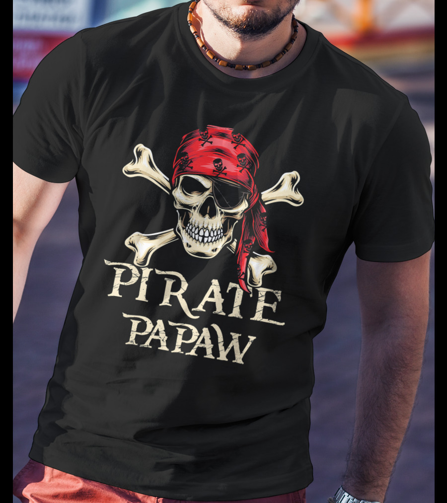 Pirate Papaw Skull Crossbones Red Bandana T-Shirt