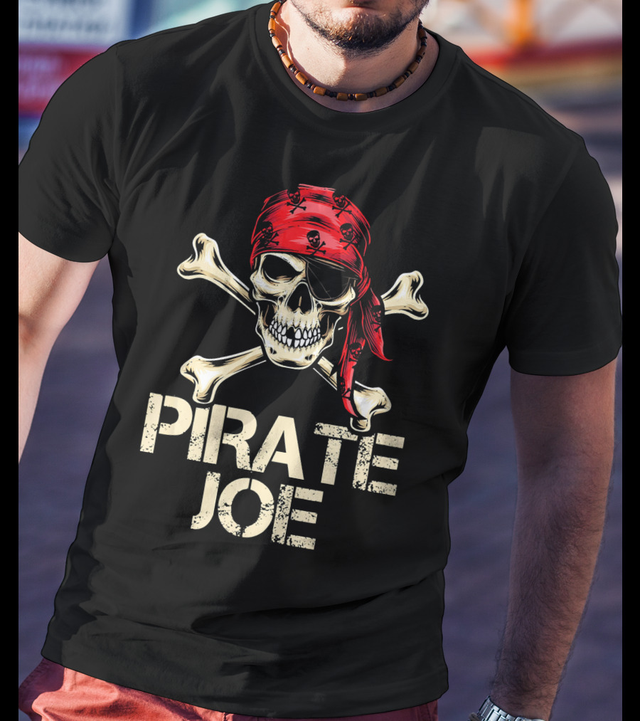 PIRATE JOE Skull And Crossbones Red Bandana T-Shirt