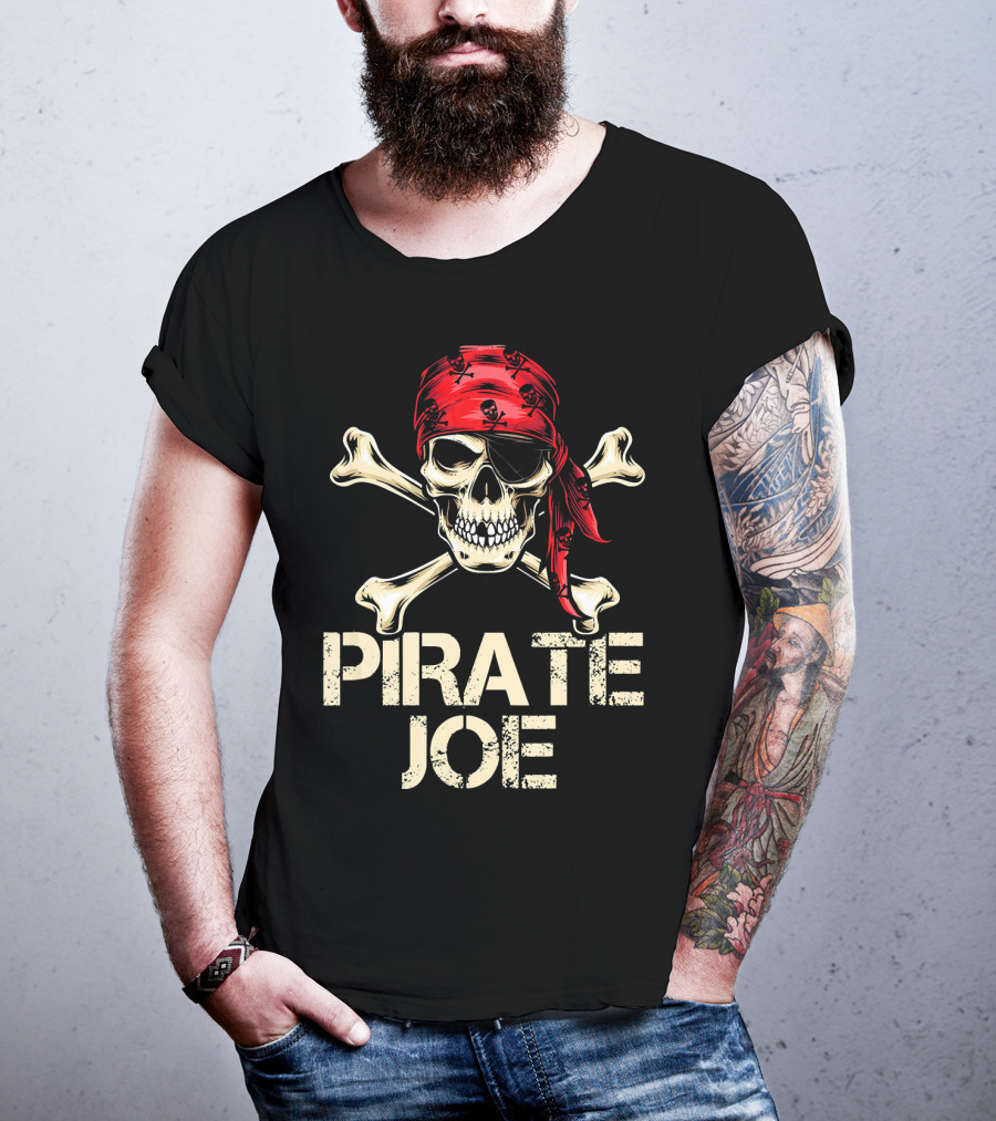 PIRATE JOE Skull And Crossbones Red Bandana T-Shirt