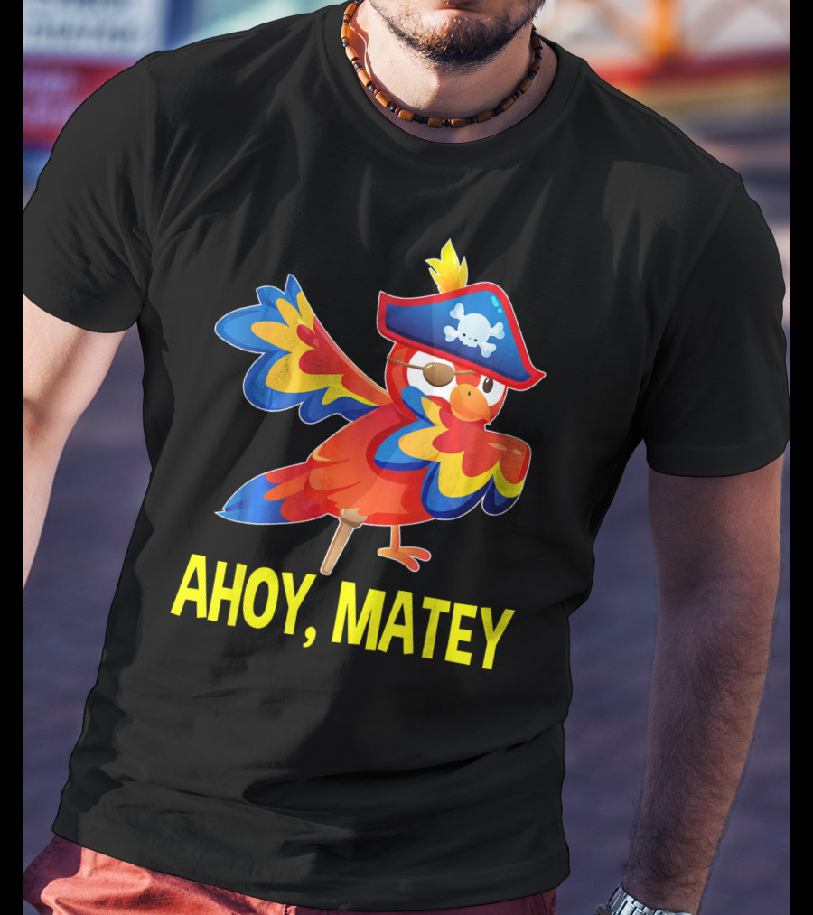 Ahoy Matey Dabbing Parrot With Pirate Hat And Skull Emblem T-Shirt