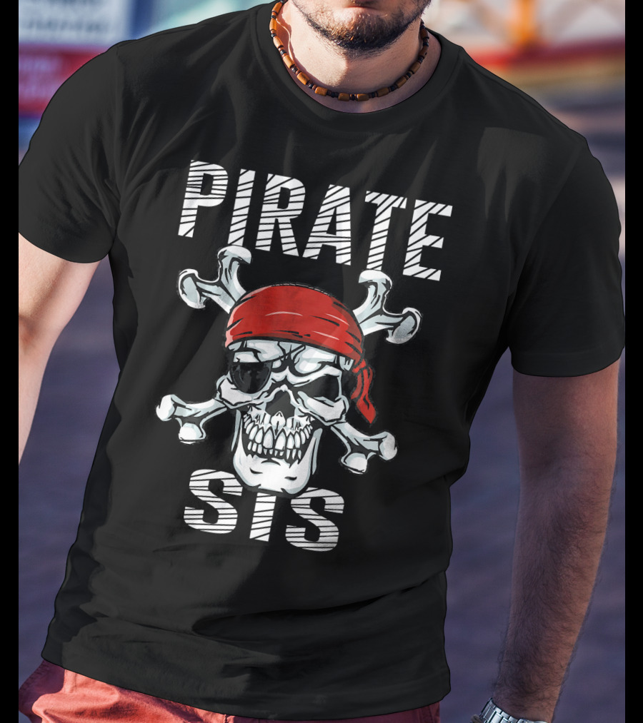 PIRATE SIS Skull Crossbones Red Bandana T-Shirt