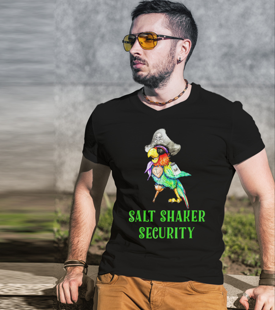 Salt Shaker Security Pirate Head Parrot With Eyepatch And Peg Leg T-Shirt