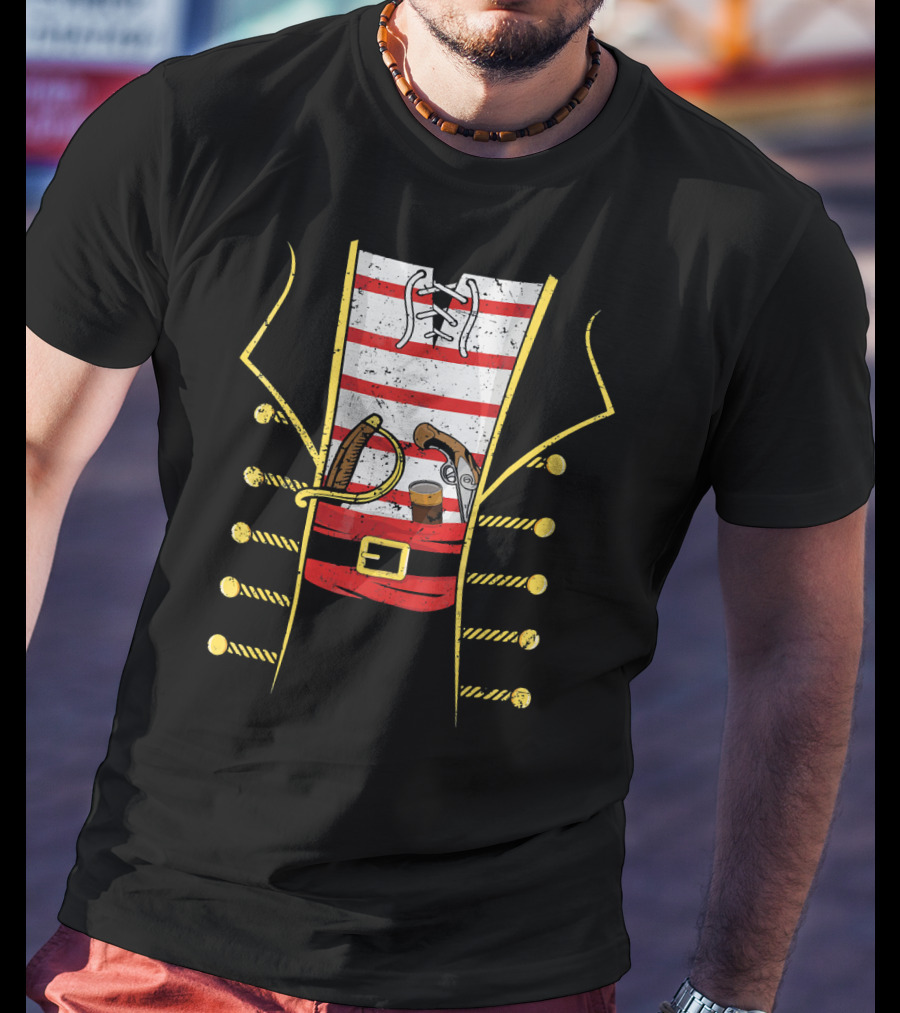 Distressed Pirate Costume With Sword And Gun Halloween Pirate T-Shirt