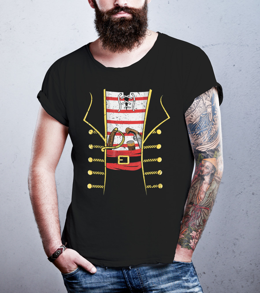 Distressed Pirate Costume With Sword And Gun Halloween Pirate T-Shirt