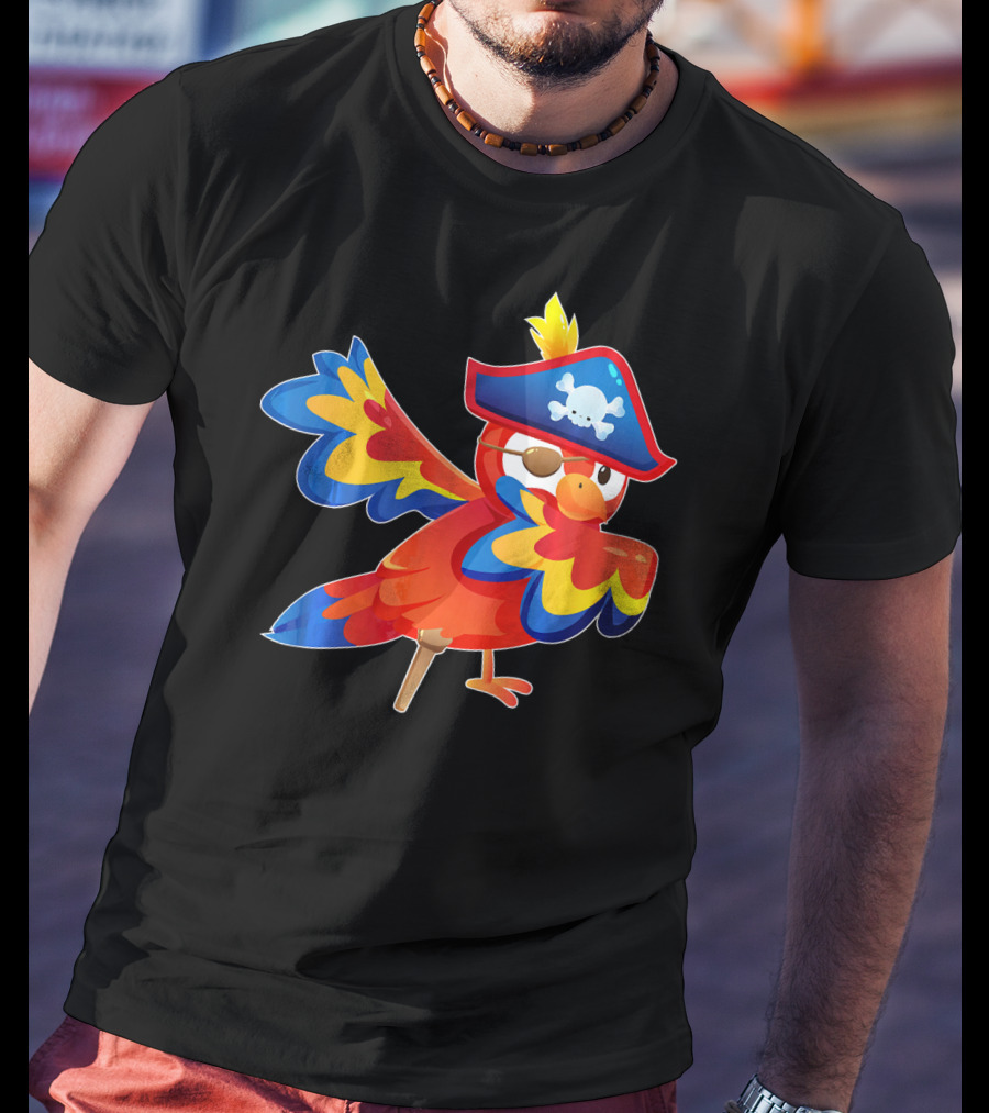 Cute Pirate Parrot Bird Halloween Costume Pirate Hat Skull T-Shirt