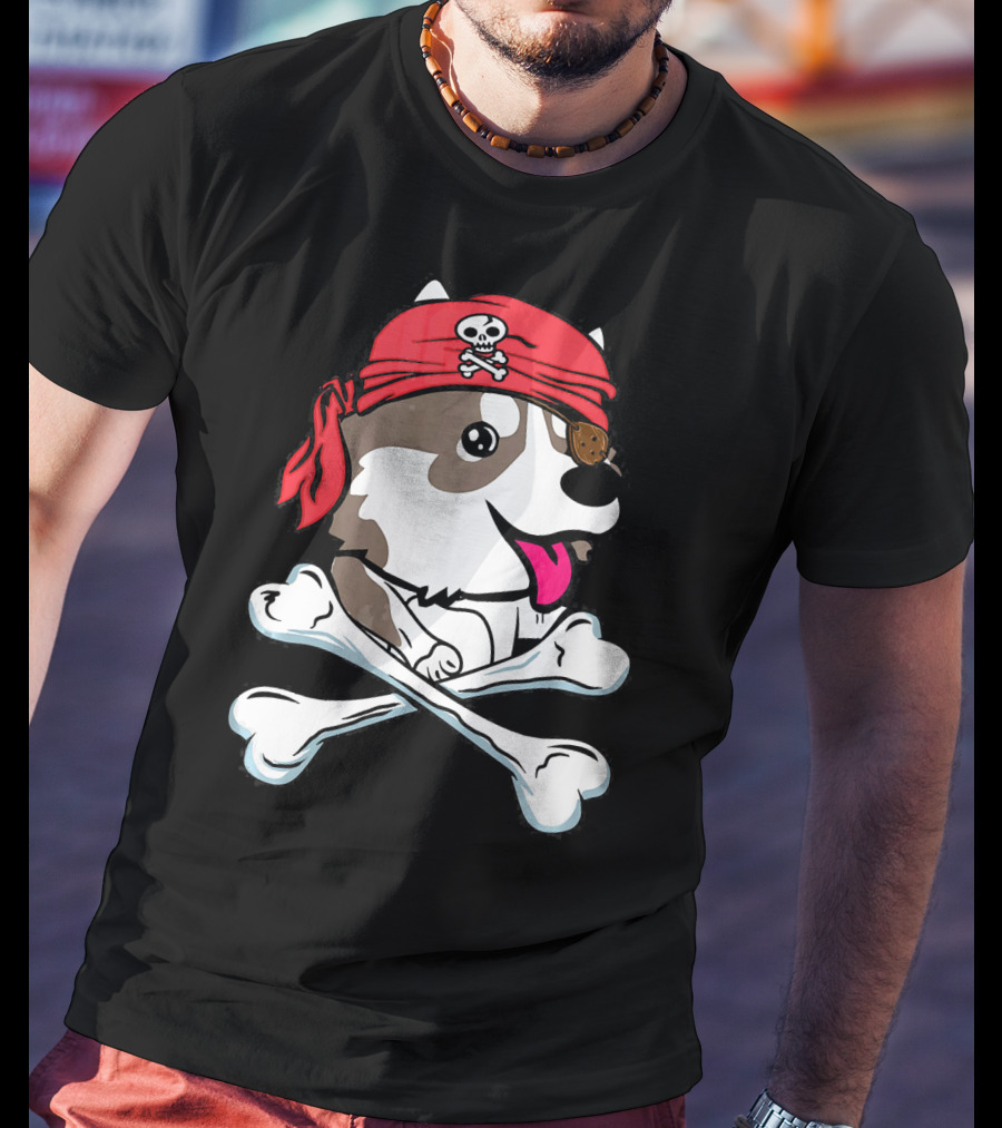 Husky Pirate Halloween Dog Crossbones Hat T-Shirt