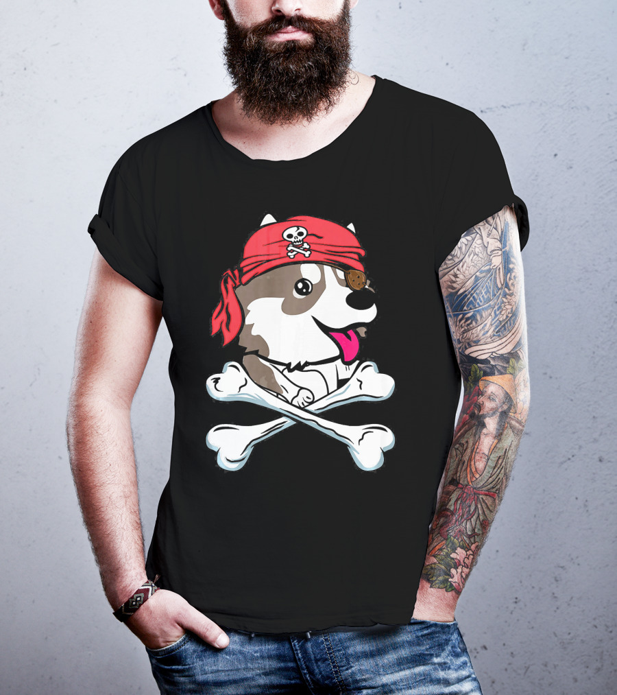 Husky Pirate Halloween Dog Crossbones Hat T-Shirt