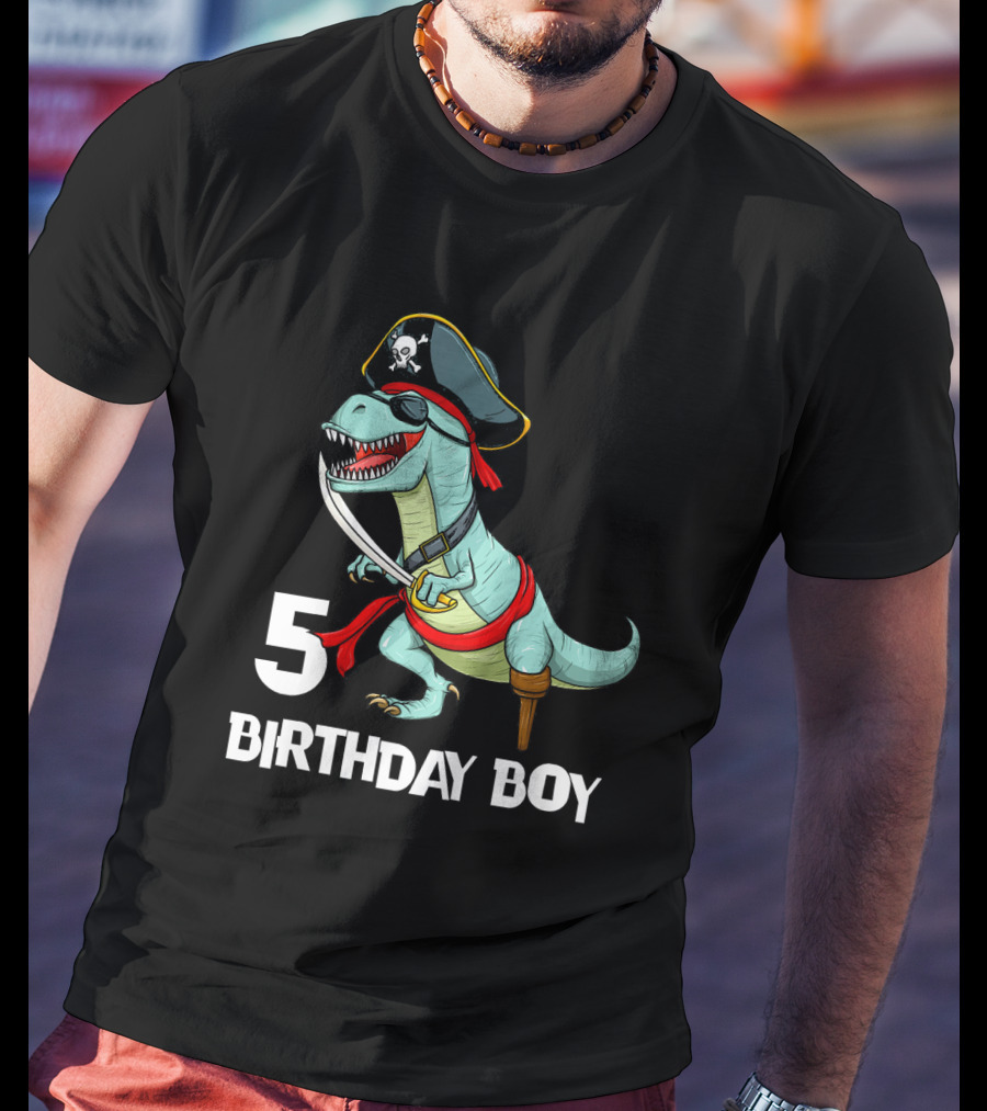 5 Birthday Boy Kids Pirate Dinosaur Rex Tyrannosaurus T-Shirt
