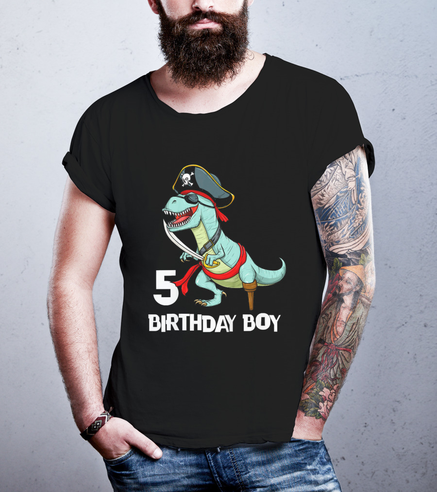 5 Birthday Boy Kids Pirate Dinosaur Rex Tyrannosaurus T-Shirt