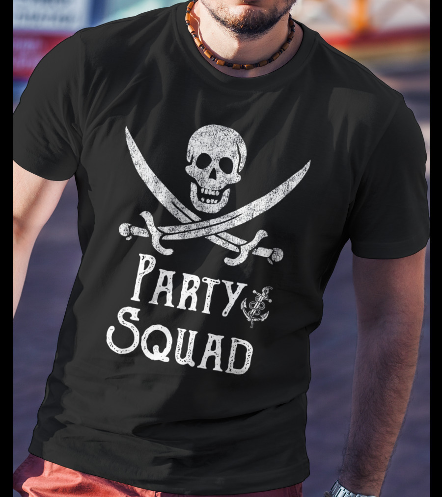 Vintage Pirate Skull Sword Party Squad Birthday Bach T-Shirt