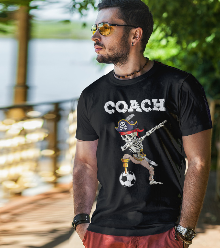 COACH Dabbing Skeleton Futbol Pirate Dab Soccer T-Shirt