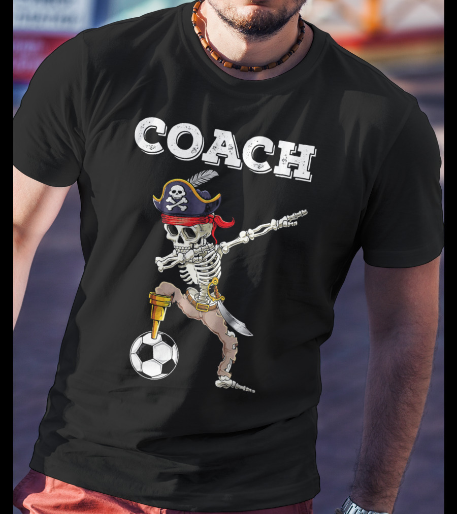 COACH Dabbing Skeleton Futbol Pirate Dab Soccer T-Shirt