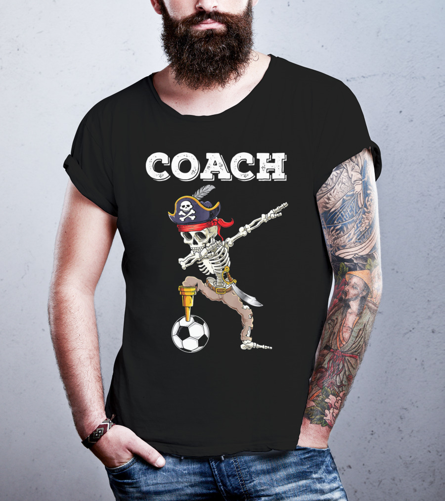 COACH Dabbing Skeleton Futbol Pirate Dab Soccer T-Shirt