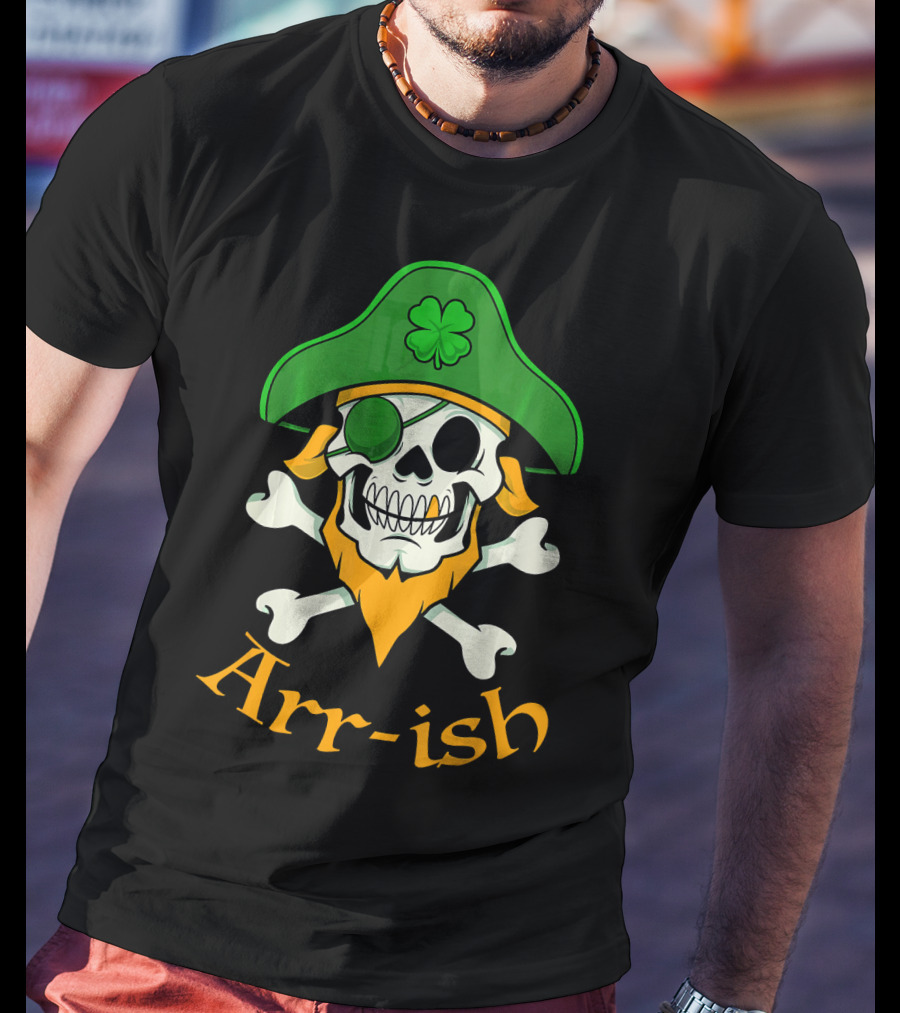 Arr-ish Pirate Skull With Shamrock Hat For St Patrick's Day T-Shirt