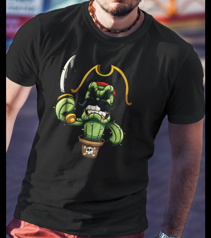 Pirate Cactus With Mustache And Sword T-Shirt